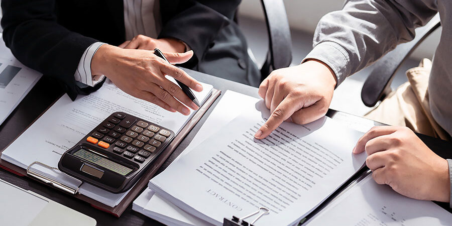 Business broker discussing deals with clients